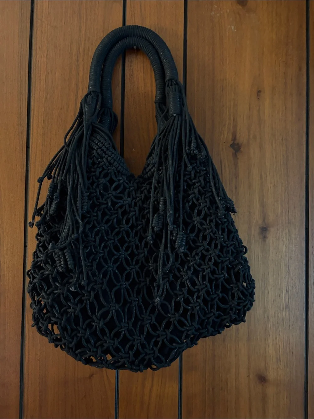 Black Macramé Tote Bag with Braided Handles